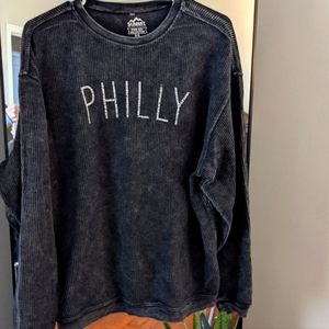 'Philly' Oversized Black Corded Crewneck Sweatshirt